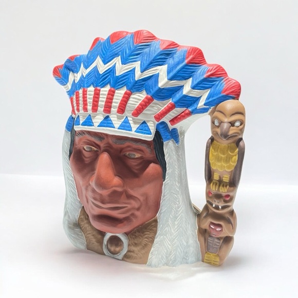 Native American Indian Hand Painted Vintage Mug Totem Handle Vase - Picture 1 of 8